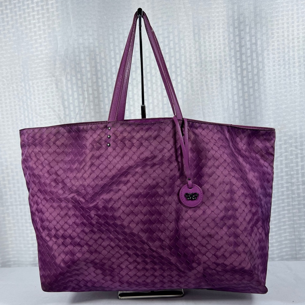 3094: Bottega Veneta Purple Intrecciato Satin Tote Bag